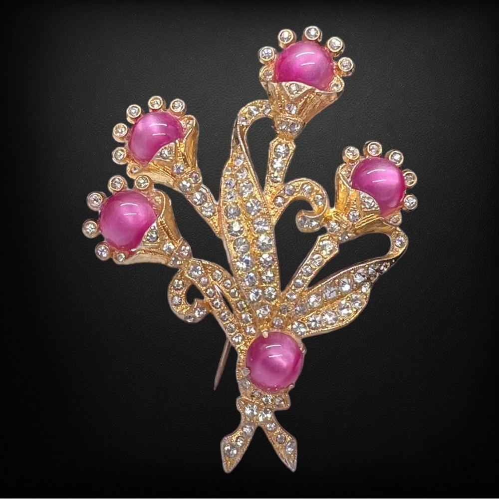 Gorgeous Vintage Pink Moon Glow Floral Swag Brooch